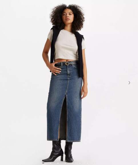 Levi's Women's Ankle Column Skirt,Wave Hello Dark Wash,Size 25,NWT - Picture 1 of 10